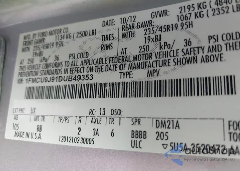 2013 Ford Escape Titanium из США, поврежденный, VIN 1FMCU9J91DUB49353